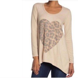 Go Couture Camel Leopard Heart Asymmetrical Blouse
